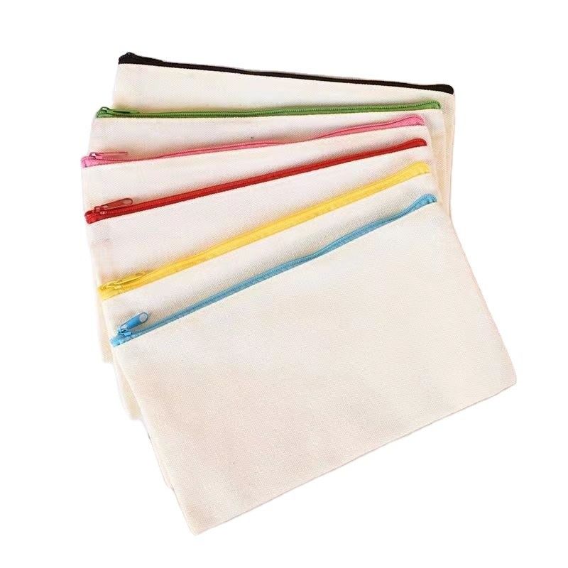 Custom Logo Printed Canvas Zipper White Make-up Bag voor reizen en cosmetische opslag