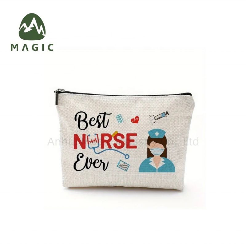 Custom Logo Printed Storage Bag Toiletry Travel Make-up Bag Herbruikbaar Canvas Jute Cotton Cosmetic Bag