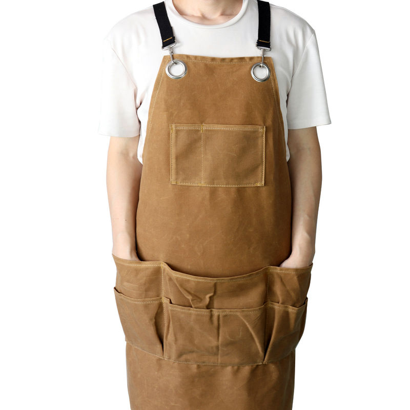 Custom Logo Printed Canvas Chef Cotton Wax Schort Zwaar werk Kook Keuken Bar Schort