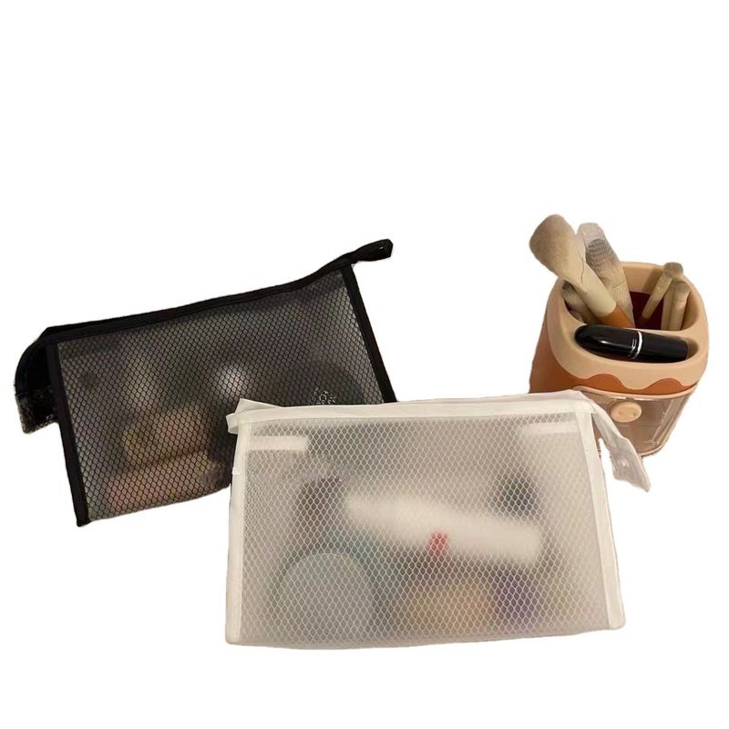 Custom Simple Nylon Mesh Make-up Bag voor toilet- en cosmetische opslag in zwarte kleur