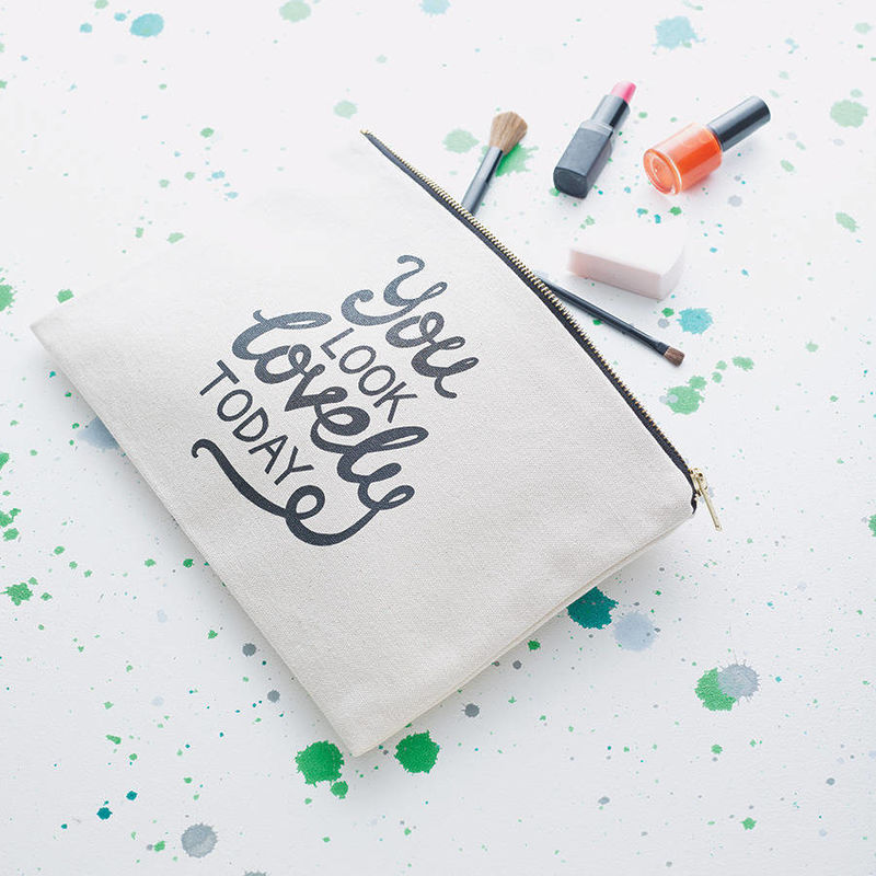 Gemakkelijke op maat gemaakte kleur gerecycled katoenen doek rits cosmetische tas voor reizen