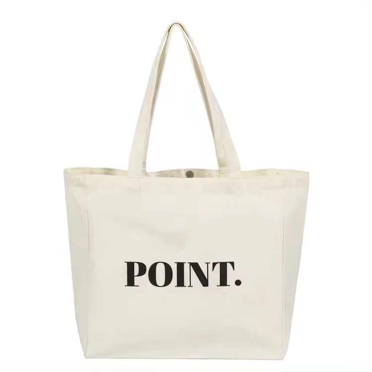 Twee riemen Printing Plain Canvas Tote Bags met Custom Logo Polyester Lining Cotton Fabric Shopping Bag