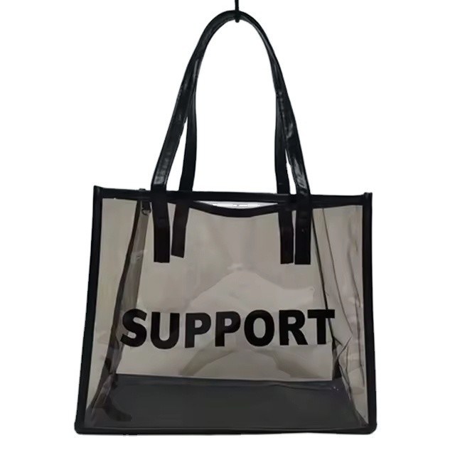 Gepersonaliseerde logo PVC ritszak voor feest Zwart PVC Tote winkeltas