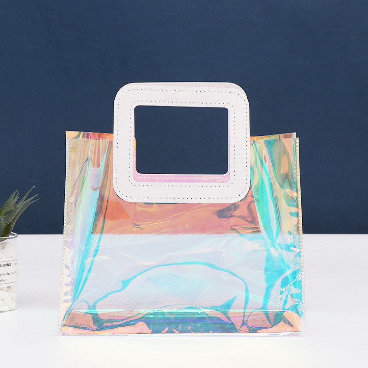Persoonlijke kleuren PVC winkeltas Luxe waterdichte Holographic Clear Tote voor vrouwen