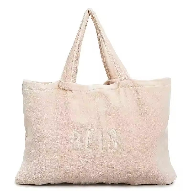 Vrouwen handdoek Tote Bag Custom geborduurd Grote Roze Terry Stof Draag Shopping Beach Bag