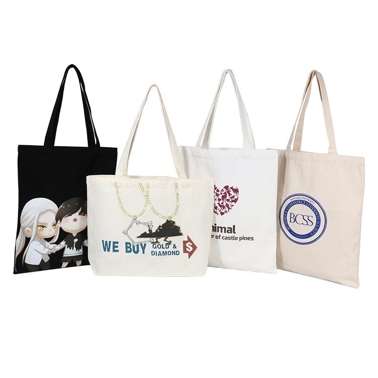 Custom logo gedrukt natuurlijke halfwit katoen doek trekstreng Tote zak voor winkelen