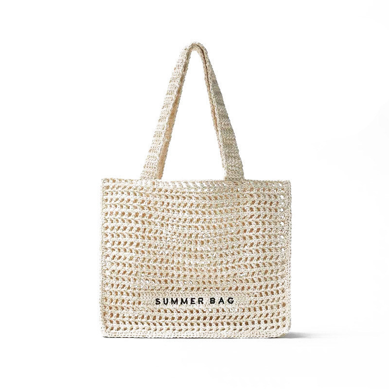 Custom Embroidery Logo Cotton Crochet Summer Lady Beach Bag voor het dagelijks leven avonturen