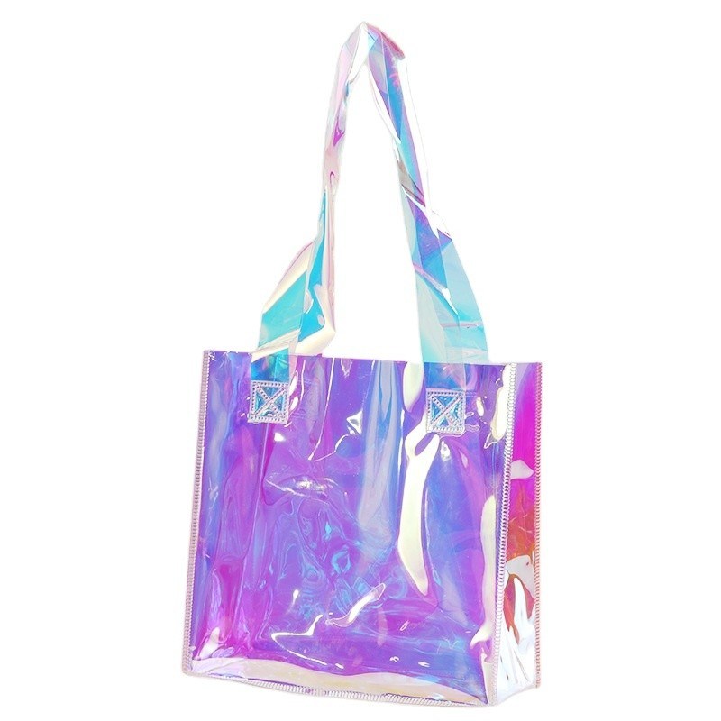 Medium Jute Custom PVC Laser Bag voor Recycled Plastic Transparent Holographic Shopping