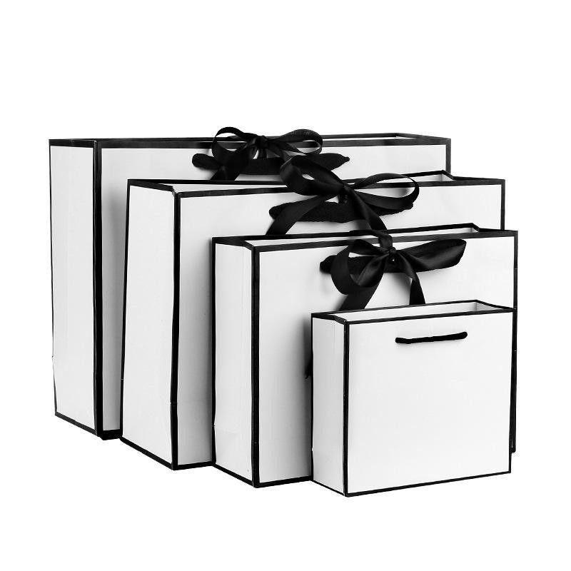 Handled Style Custom Private Logo Printed Zwart Papier Tote Bag voor Gepersonaliseerd Geschenk