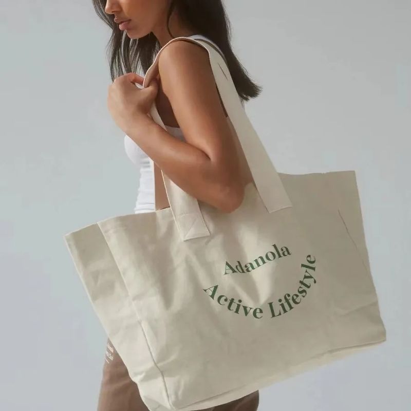 Gepersonaliseerd Logo Overgrote Grote Vrouwen Weekendfeest Cotton Canvas Beach Gift Shopping Tote Bag