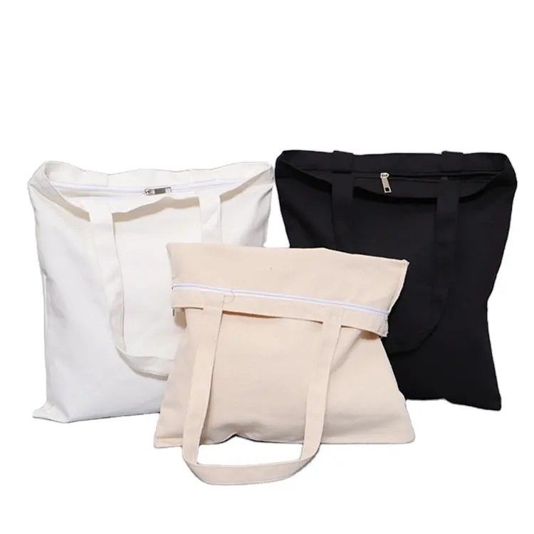 Custom Design Natuurlijke kleur 100% katoenen doek Tote Bag met rits voor Eco Shopping