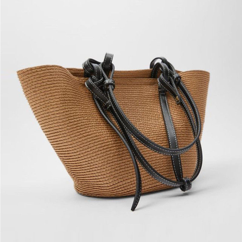 Outdoor Grote capaciteit Straw Beach Bag Vintage handgemaakte geweven schoudertas Raffia Rattan tassen