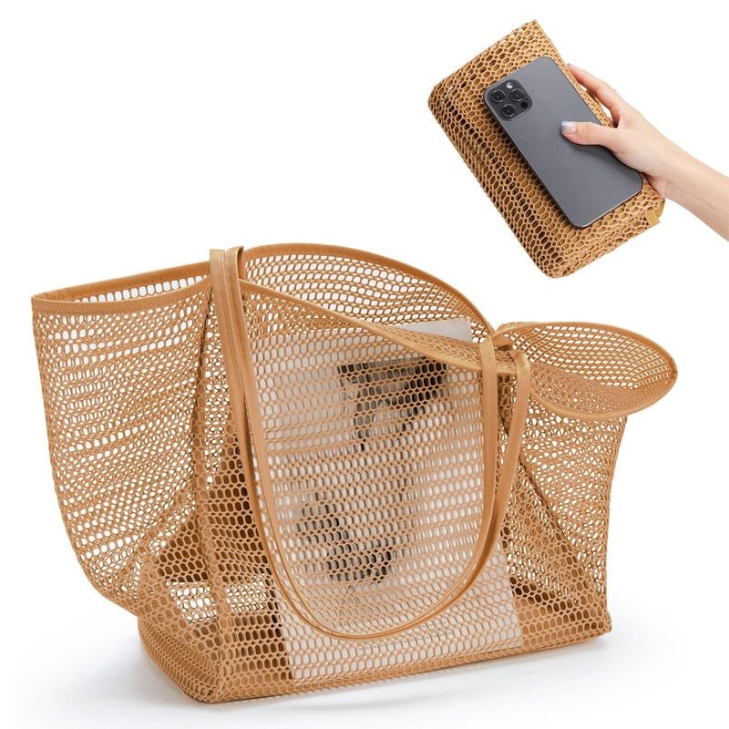 Herbruikbare mesh strandtas Custom grote capaciteit schoudertas voor vrouwen buiten reizen