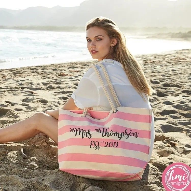 Gepersonaliseerd logo Canvas Strip Tote Bag voor Summer Beach School Bag Trolley aankomst