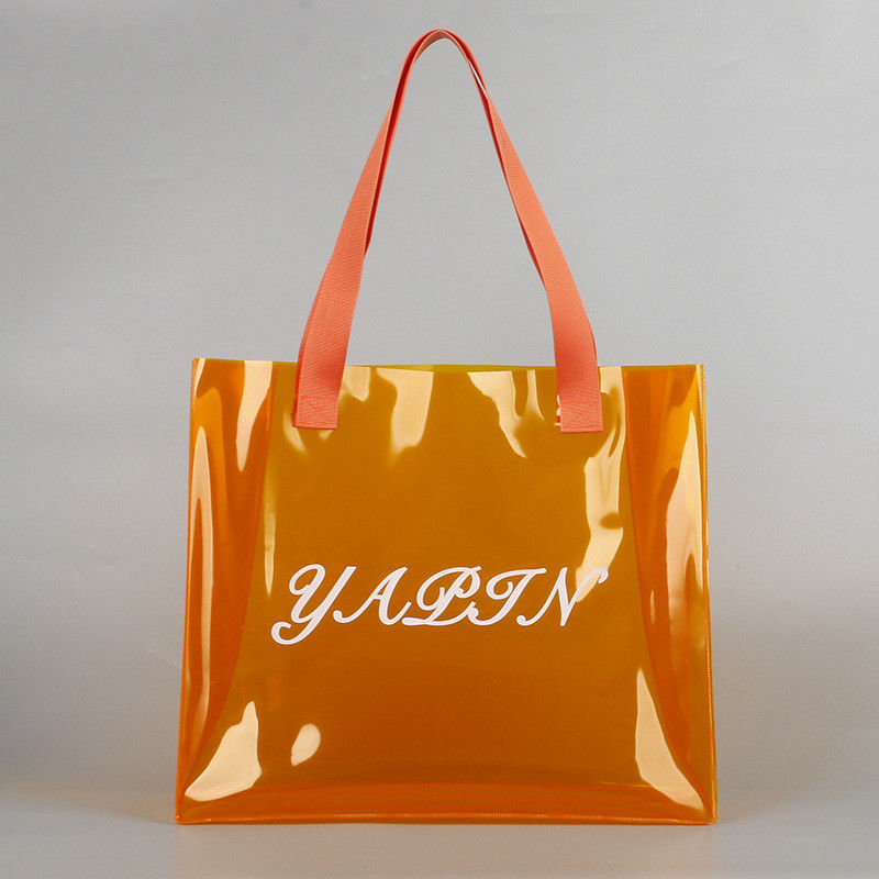 Silk Screen Printing Custom Logo Shopping Bag Duidelijk PVC Tote Bag met doekmateriaal