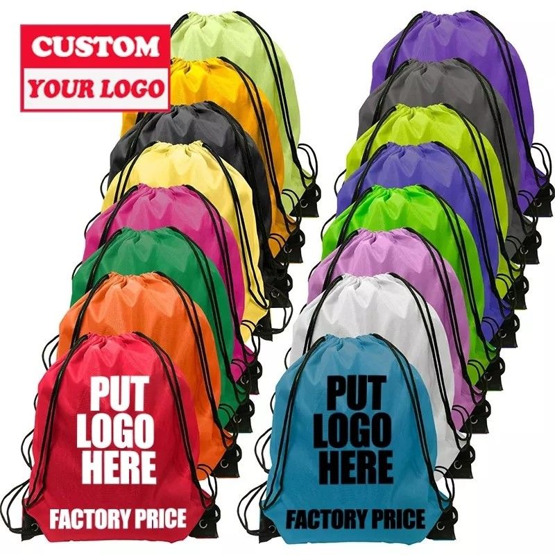 Gepersonaliseerde middelgrote rugzak met polyester nylon trekstreng voor zijde-schermprinten