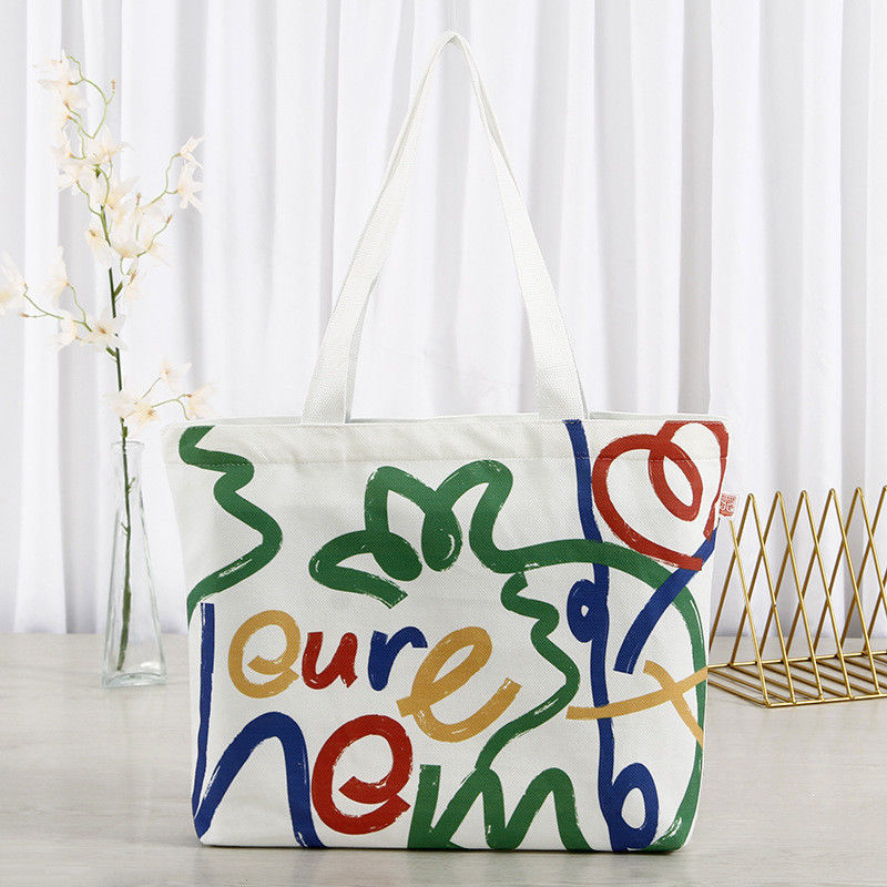 Custom Silk Screen Printed Cotton Canvas Shopping Tote Bag met logo en letterpatroon