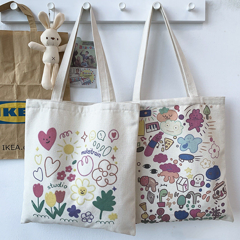 Cartoon Print Canvas Tote Bag voor het dagelijks schoolleven Eco-vriendelijk en aangepast kleur
