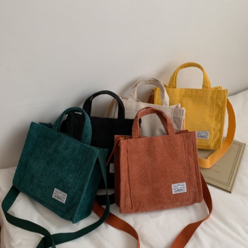 Fashion Crossbody Corduroy Tote Bag met verstelbare riem met aangepast logo