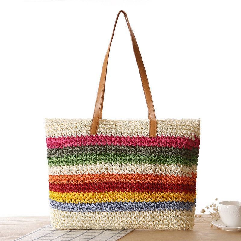 Hoofdmateriaal Straw 2022 Fashion Women's Seaside Beach Tote Bag met aangepaste kleur
