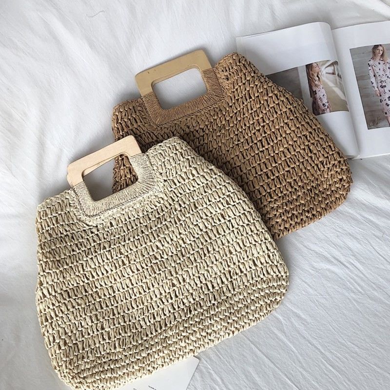 Geen Decoratie Rattan Tote Bag Draagbare Straw Handtas Vrouwen voor de Zomervakantie