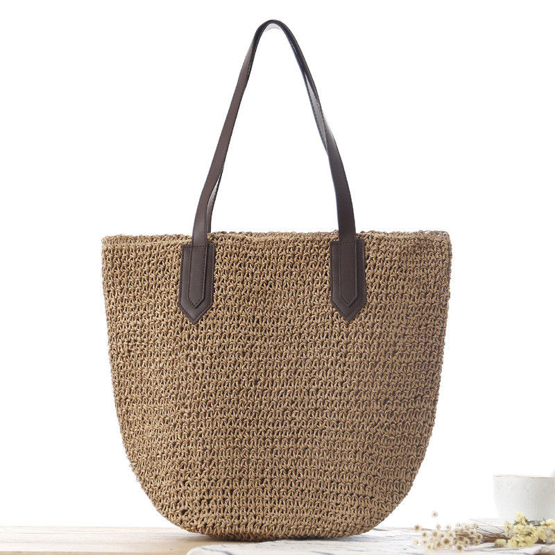 Vrouwen strozakken zomer natuurlijke Raffia stro strandzak met twee handvaten nieuwste aankomst