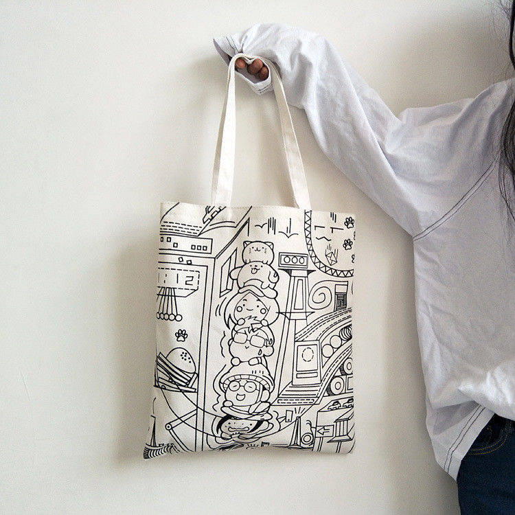 Op maat gedrukt Canvas Tote Bag Letter Print Cotton Eco-vriendelijke winkeltas