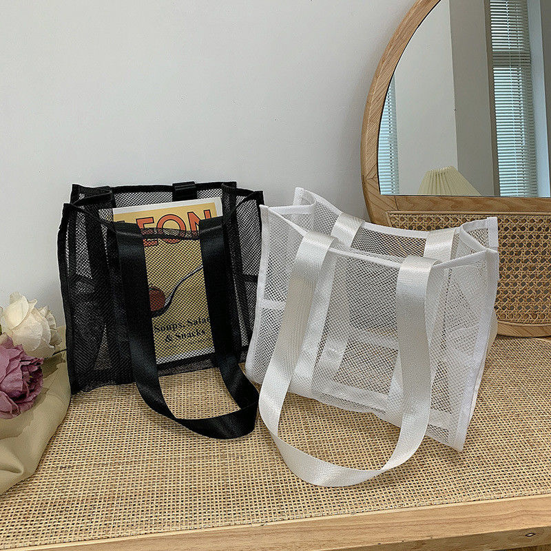 2022 Customized Fashion Print Grote Mesh Tote Bag Vrouwen Beach Bag met Hollow Out