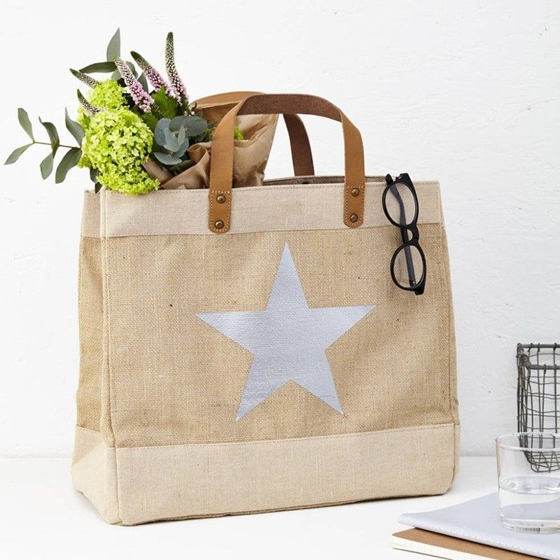 Dagelijks schoolleven gerecycled Jute-tas op maat Burlap Jute Tote-tassen met leren handgrepen